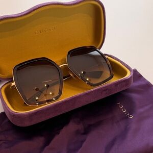 Gucci Women's Sunglasses - Gold Frame with Brown Lenses